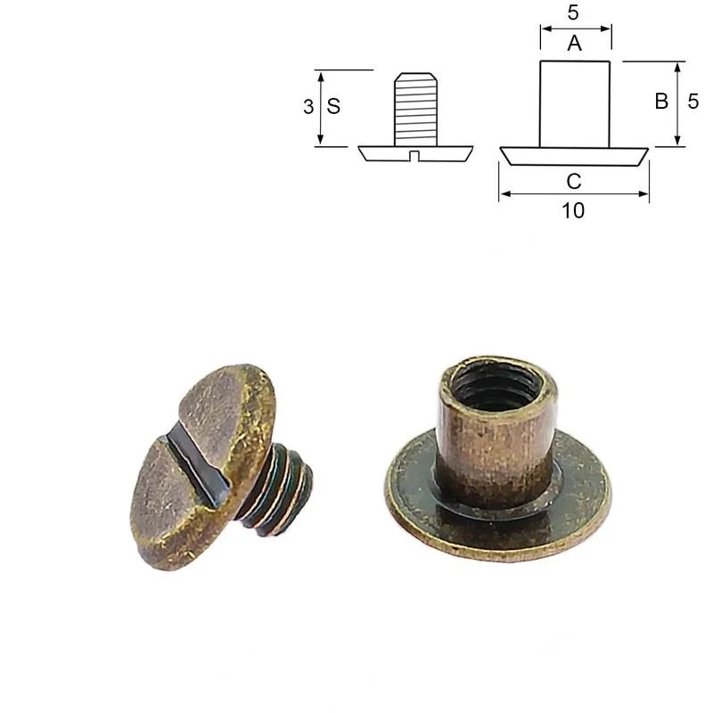 Śruba typu Chicago - 5x5x10 mm - Antyczny mosiądz (10 szt) Hit cenowy