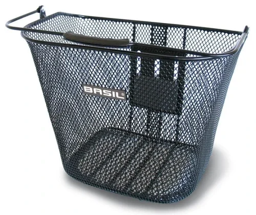 Oferta limitowana Kosz na przedni bagażnik BASIL BREMEN KF stalowy, czarny + Płytka mocująca do kosza BASIL KLICKFIX ADAPTER system do mocowania na kierownicę odpinany