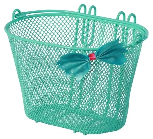 Kosz na kierownicę BASIL JASMIN BASKET JUNIOR mocowanie na haki 12"-20", stalowy kokarda zielony (NEW) Ostatnie sztuki