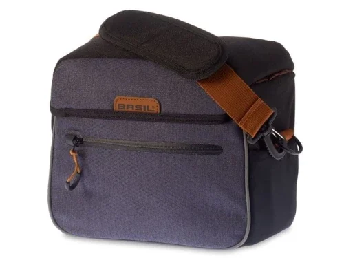 Zniżka Torba na kierownicę BASIL MILES HANDLEBAR BAG BE 6L, wodoodporny poliester, granatowa + Płytka mocująca do kosza BASIL BASEASY (bez wspornika)