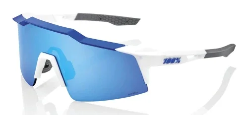 Do wyczerpania zapasów Okulary 100% SPEEDCRAFT SL Matte White/Metallic Blue - HiPER Blue Multilayer Mirror Lens (Szkła Niebieskie Lustrzane Wielowarstwowe LT 15% + Szkła Prz