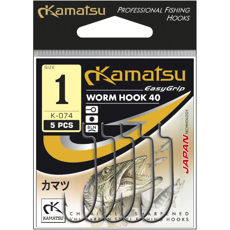 Wyprzedaż Haczyki Kamatsu Worm Hook 40 5/0 Czarny Nikiel Oczko