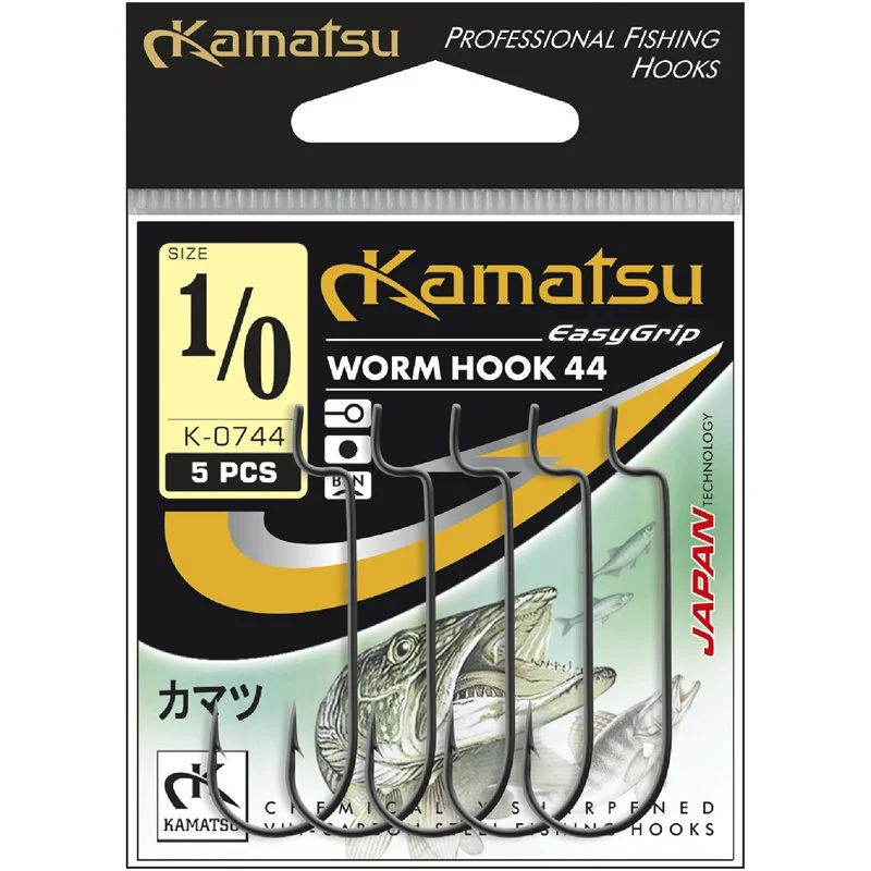 Taniej Haczyki Kamatsu Worm Hook 44 4/0 Czarny Nikiel Oczko