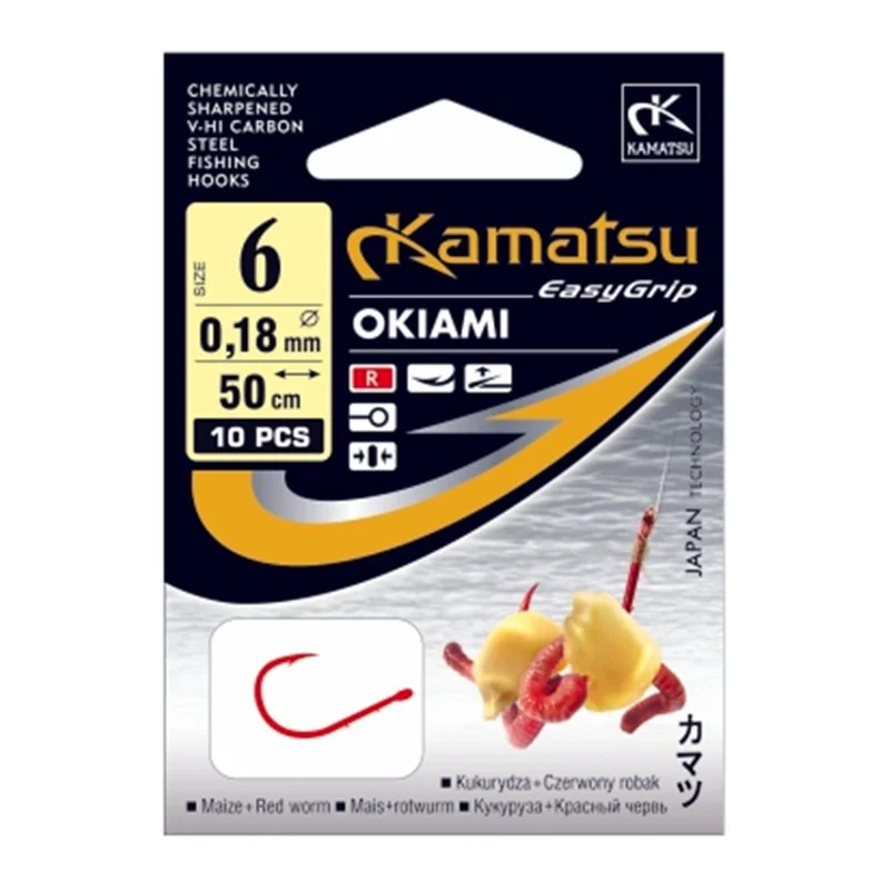 Przypony Kamatsu 50cm Kukurydza Czerwony robak Okiami 10 Tylko do końca tygodnia