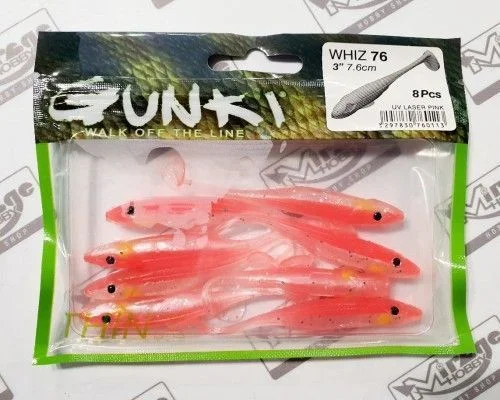 Guma wędkarska Gunki Whiz 7,6 cm UV Laser Pink Łatwy zwrot