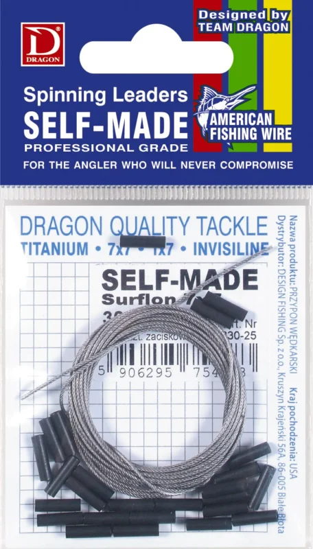 Materiał Przyponowy Dragon A.F.W. Stalowy 2.5 m + 25 zacisków 1x7 Surflon 9 kg Oferta limitowana