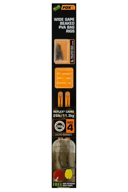 Przypony Fox Wide Gape Baked PVA Bag Ready Rigs 25lb / #4 - 2szt Obniżka ceny