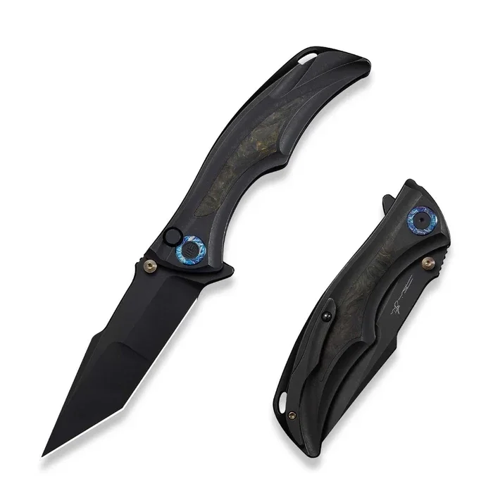 Nóż składany WeKnife Tighe Down Tanto Black Titanium/Black-Yellow Carbon Fiber, Black Stonewashed M390 by Brian Tighe (WE24054B-1) Nowość