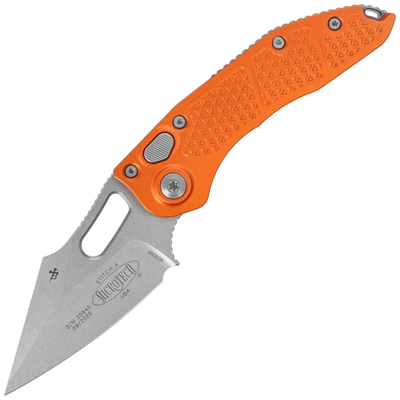 Microtech Stitch-A S/E Automatic Knife Orange Aluminum, Stonewashed M390MK by Borka Blades and Tony Marfione (169-10OR) Szybka wysyłka