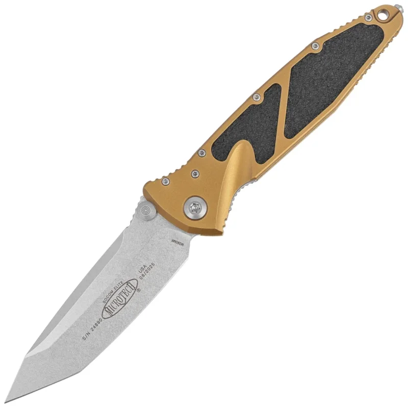 Ograniczona ilość Microtech Socom Elite T/E-M Knife Tan Aluminum, Stonewashed M390MK by Tony Marfione (161-10TA)