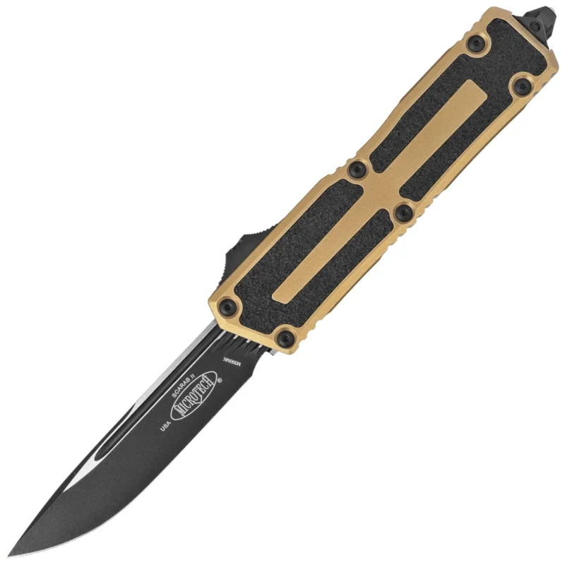 Darmowa dostawa Microtech Scarab II Gen III S/E OTF Knife Tan Aluminum, Black M390MK by Tony Marfione (1278-1TA)