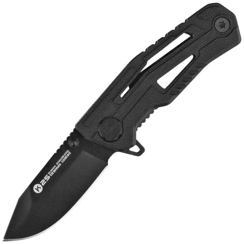 K25 RK-25006 Knife Black G10, Black Titanium 7Cr17Mov Łatwy zwrot