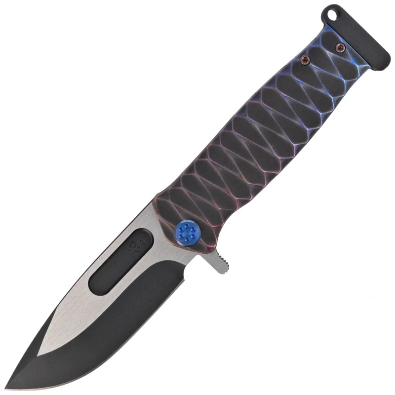Nóż składany Medford USMC FF Black/Blue-Violet ''Diamond Head'' Titanium, BLue HW, Brsh/Blue Clip, Black DLC/Satin S90V by Greg Medford (MK2049PQ-31A6-T2C2-PP) Nowość