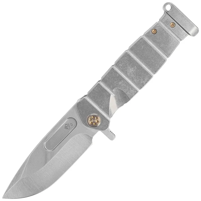 Cena promocyjna Nóż składany Medford USMC FF Tumbled Titanium, Bronze HW, Std Clip, Tumbled S90V by Greg Medford (MK2049TQ-01TM-T1CS-PT)