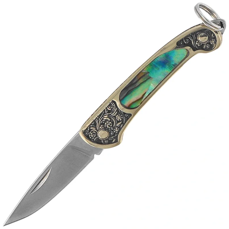 Third Decor Habitat Miniature Knife Brass/Abalone, Mirror Polished 420 (N89-7) Ostatnia szansa