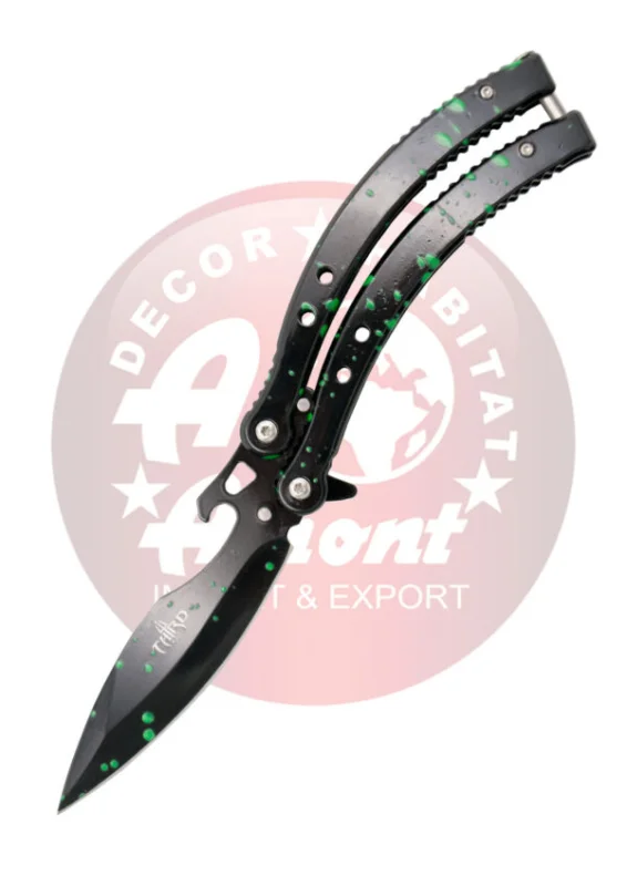 Third Decor Habitat Balisong CS Knife Black/Green Stainless Steel, Black/Green 420 (K2923) Darmowy zwrot