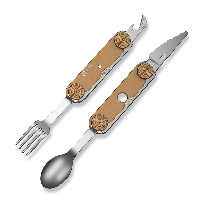 Civivi Partake 4-in-1 Multi-Tool, Knife, Fork, Spoon, Can Opener, Coyote Brown Aluminum, Satin Stainless Steel (C24032C-2) Promocja