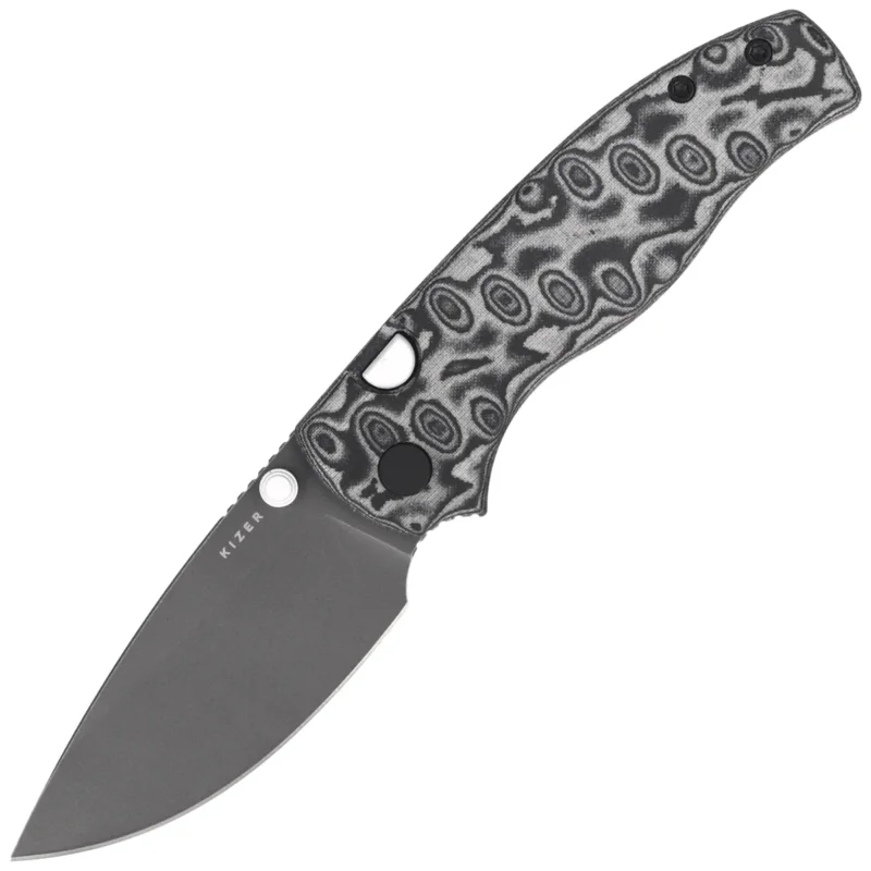 Tylko dziś Nóż składany Kizer Glaux Black Vortex Micarta, Gray Stonewashed PVD 14C28N (V3801A2)