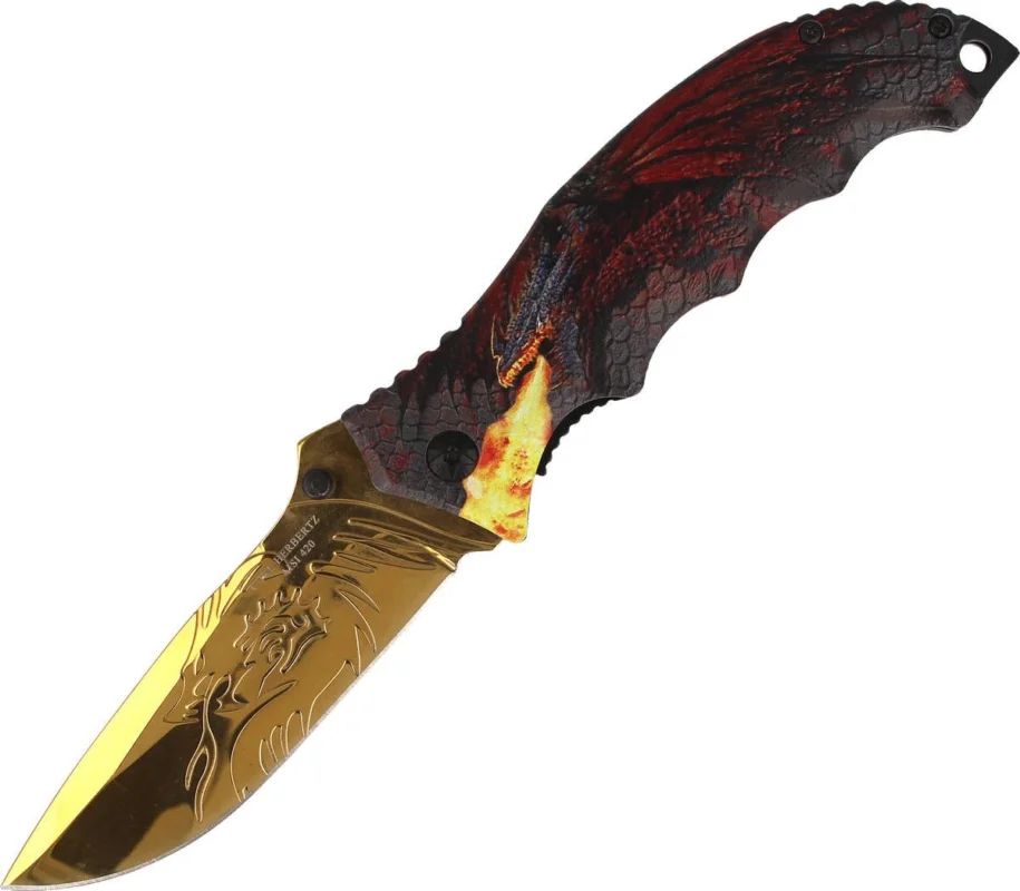 Oferta Herbertz CJH Knife 3D Dragon Aluminum, Golden Titanium Coating (10000363)