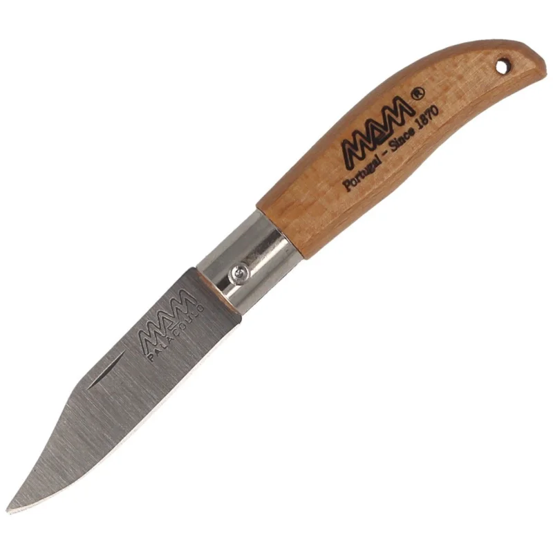 MAM Iberica Mini Pocket Knife with Leather Case Light Beech Wood, Inox HW, Satin 420 (2001-LW) Obniżka ceny