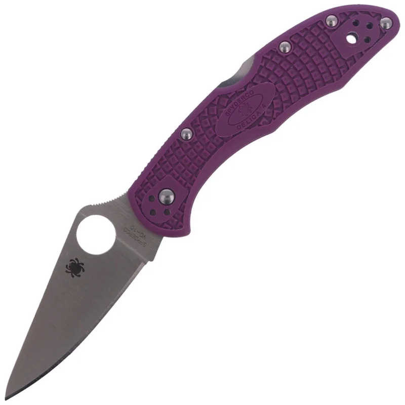 Premium Spyderco Delica 4 FRN Purple Flat Ground PlainEdge Knife (C11FPPR)