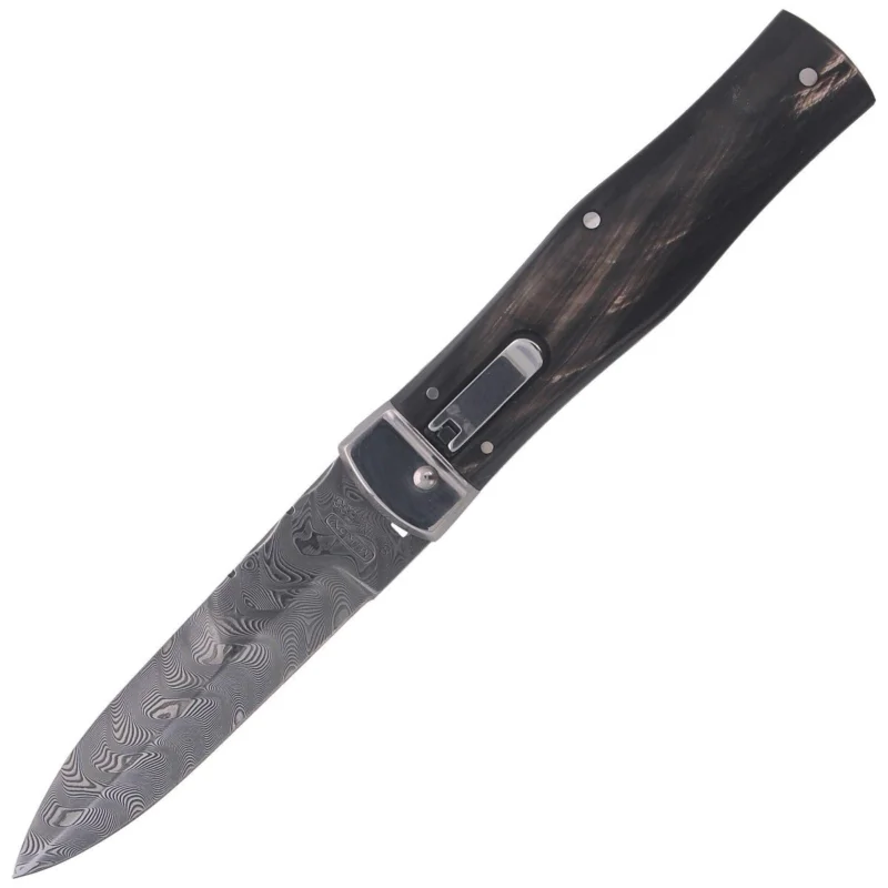 Szybka dostawa Nóż sprężynowy Mikov Predator Wildcat Buffalo Horn, Damascus PMC27 (241-DR-1/KP)