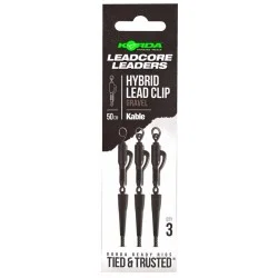 Zestaw z bezpiecznym klipsem Korda Kable Leadcore Leader Hybrid Lead Clip 50cm, Gravel (3szt.) Bezpieczne zakupy